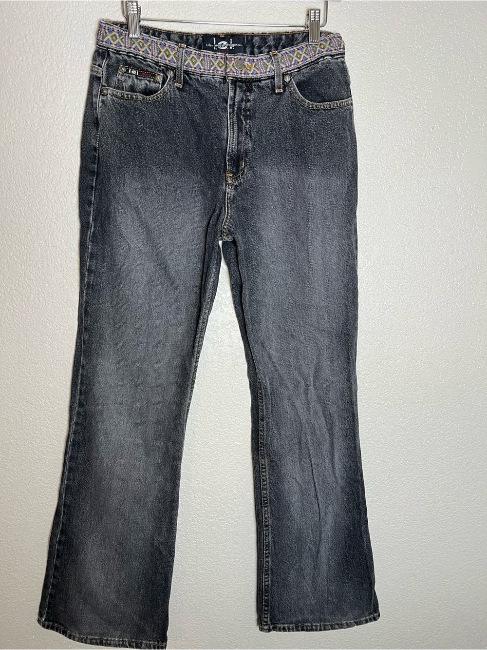 Vintage Y2K Lei Gray Jeans with Multicolor Embroidered Waistband